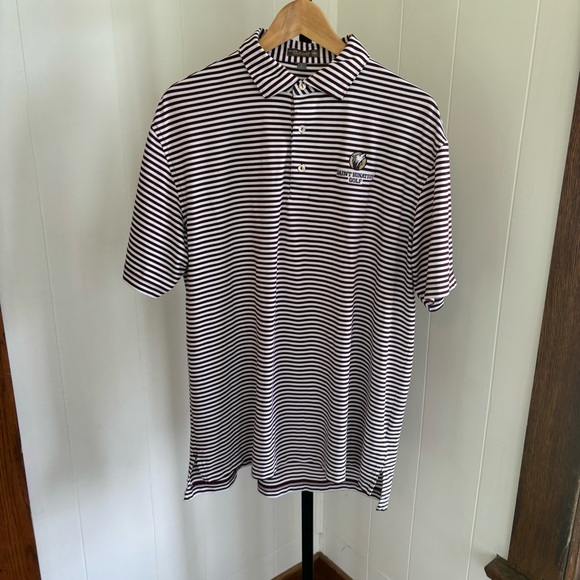 Peter Millar Summer Comfort Maroon Stripe Golf Polo Shirt Men L Saint Ignatius - Picture 2 of 7